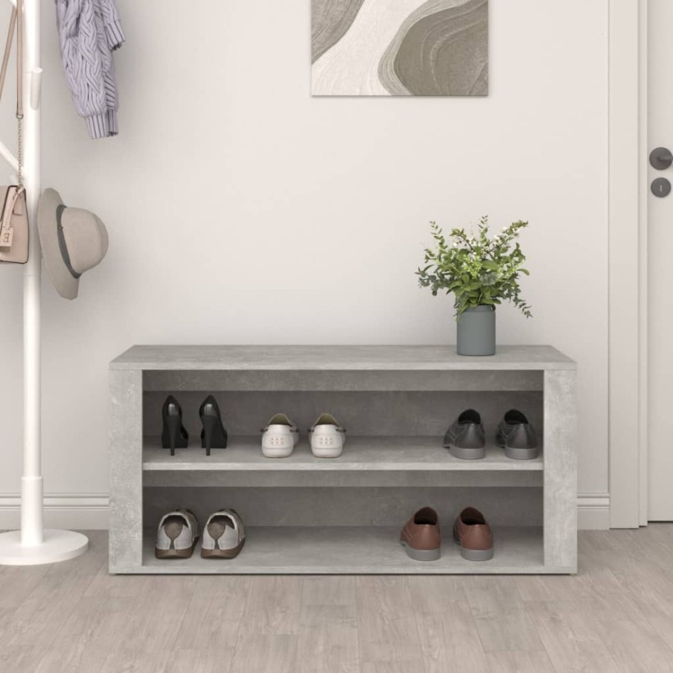 Mueble zapatero madera contrachapada gris hormigón 100x35x45