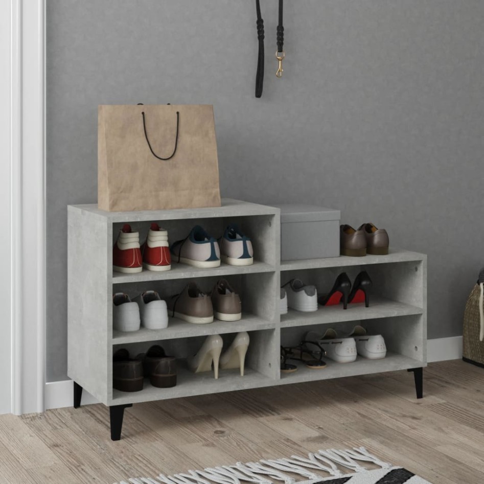 Mueble zapatero madera contrachapada gris hormigón 102x36x60