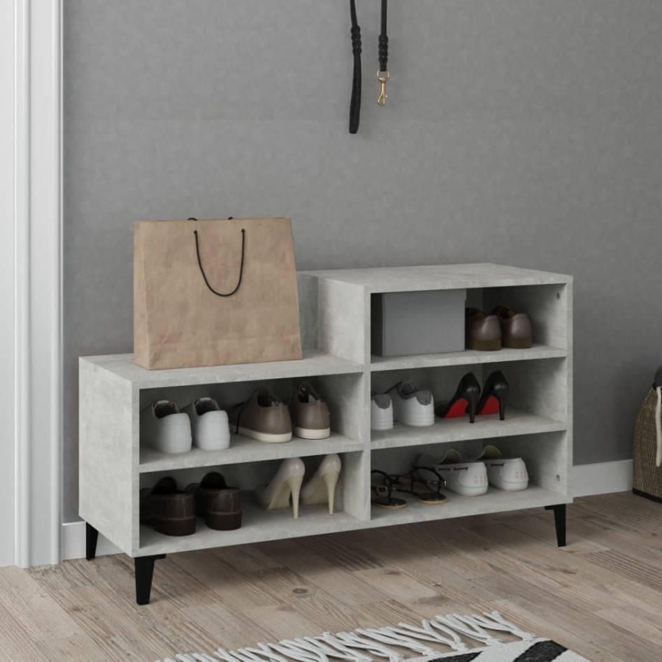 Mueble zapatero madera contrachapada gris hormigón 102x36x60