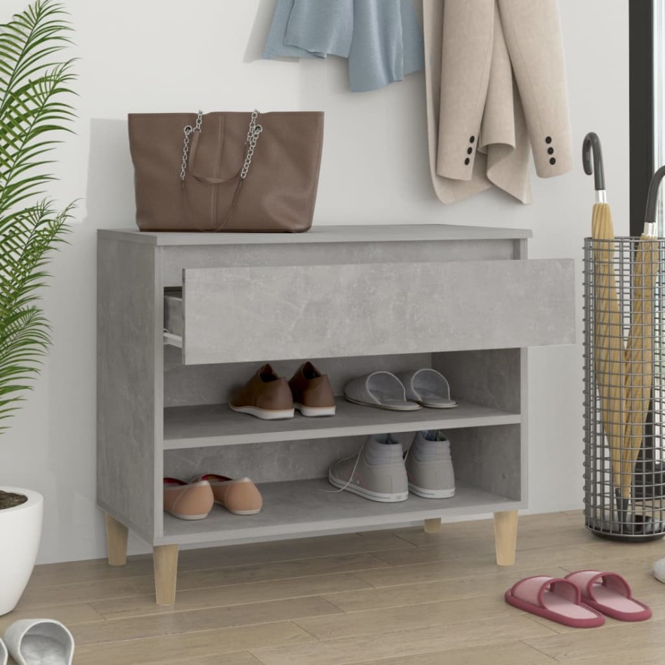 Mueble zapatero madera contrachapada gris hormigón 70x36x60