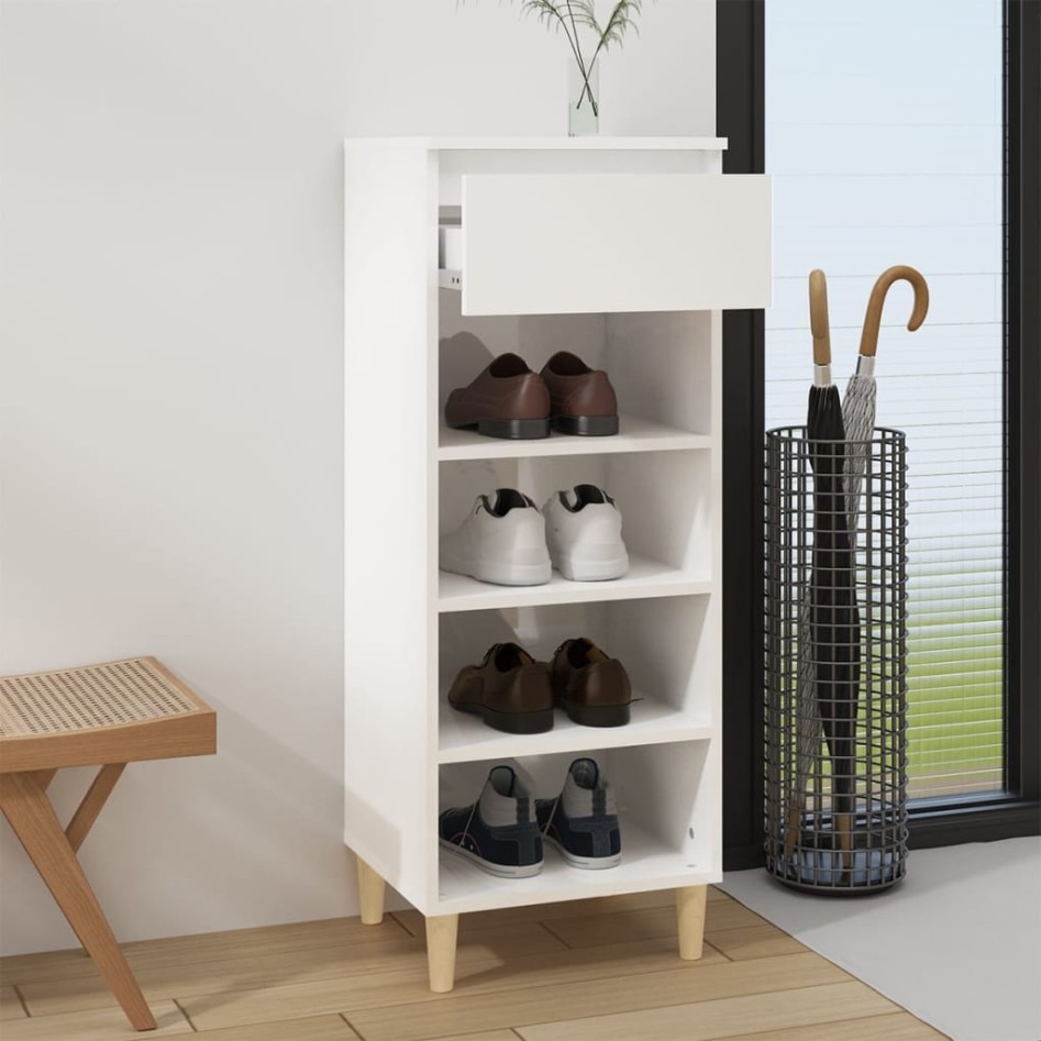 Mueble zapatero madera contrachapada blanco brillo 40x36x105
