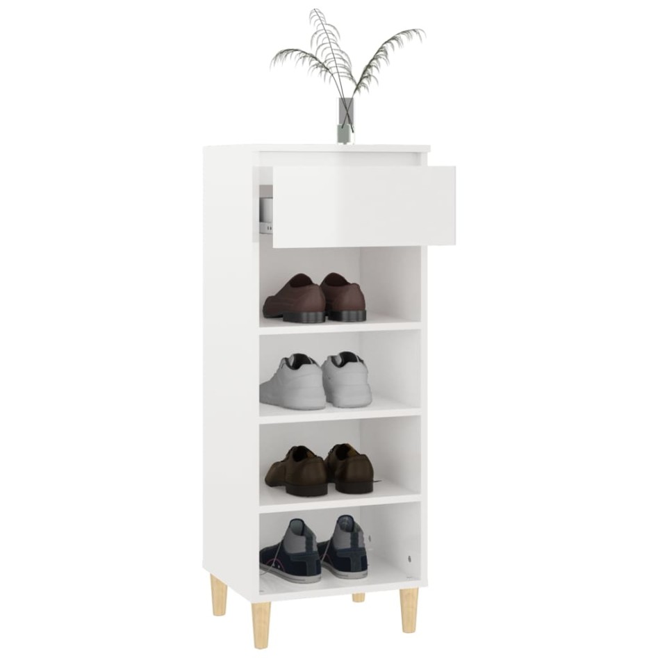 Mueble zapatero madera contrachapada blanco brillo 40x36x105