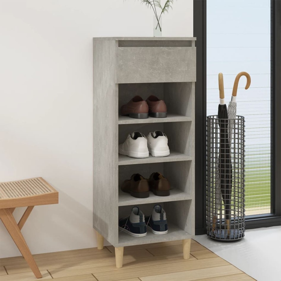 Mueble zapatero madera contrachapada gris hormigón 40x36x105