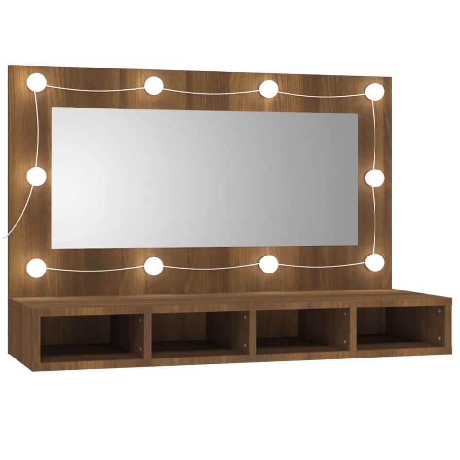 Mueble con espejo y LED marrón roble 90x31,5x62