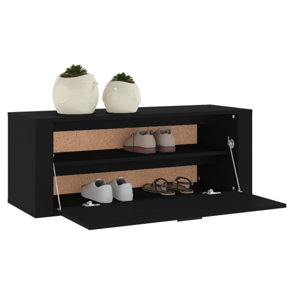 Mueble zapatero pared madera contrachapada negro 100x35x38