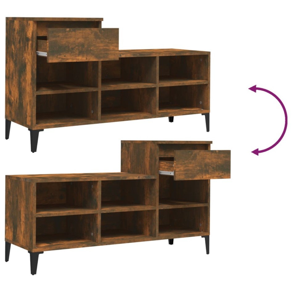 Mueble zapatero madera contrachapada roble ahumado 102x36x60