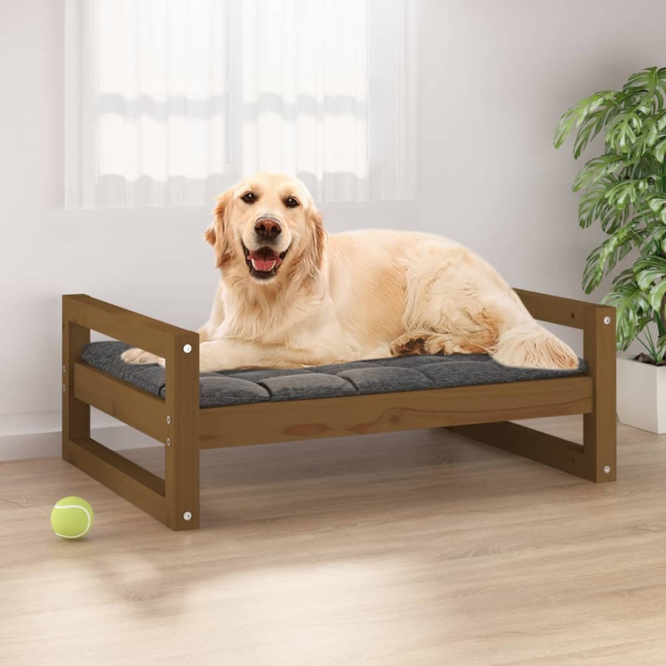 Cama para perros madera maciza pino marrón miel 75,5x55,5x28