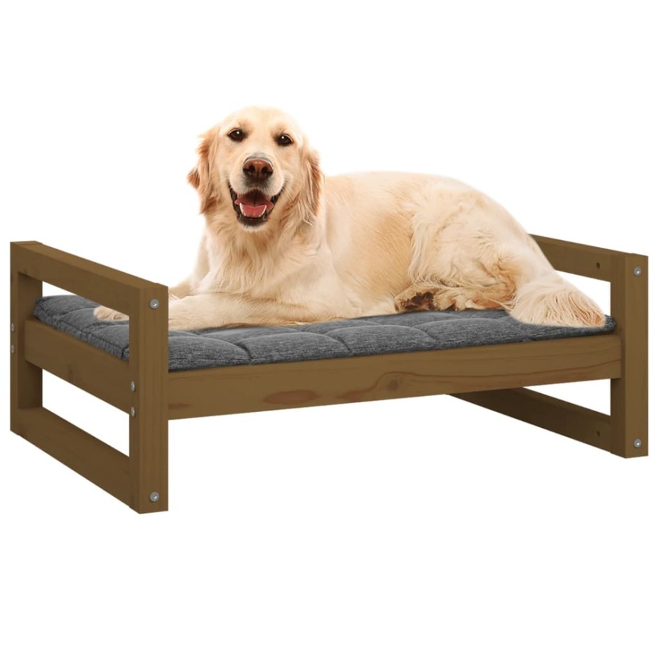 Cama para perros madera maciza pino marrón miel 75,5x55,5x28