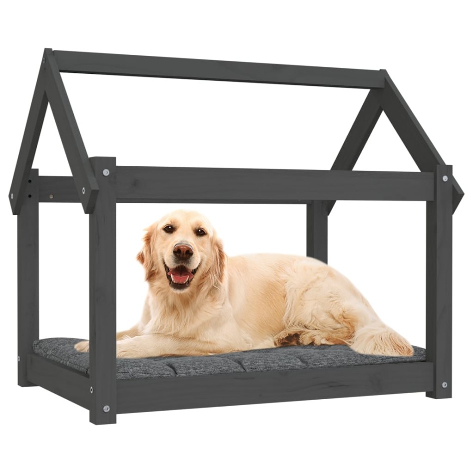 Cama para perros madera maciza de pino gris 81x60x70