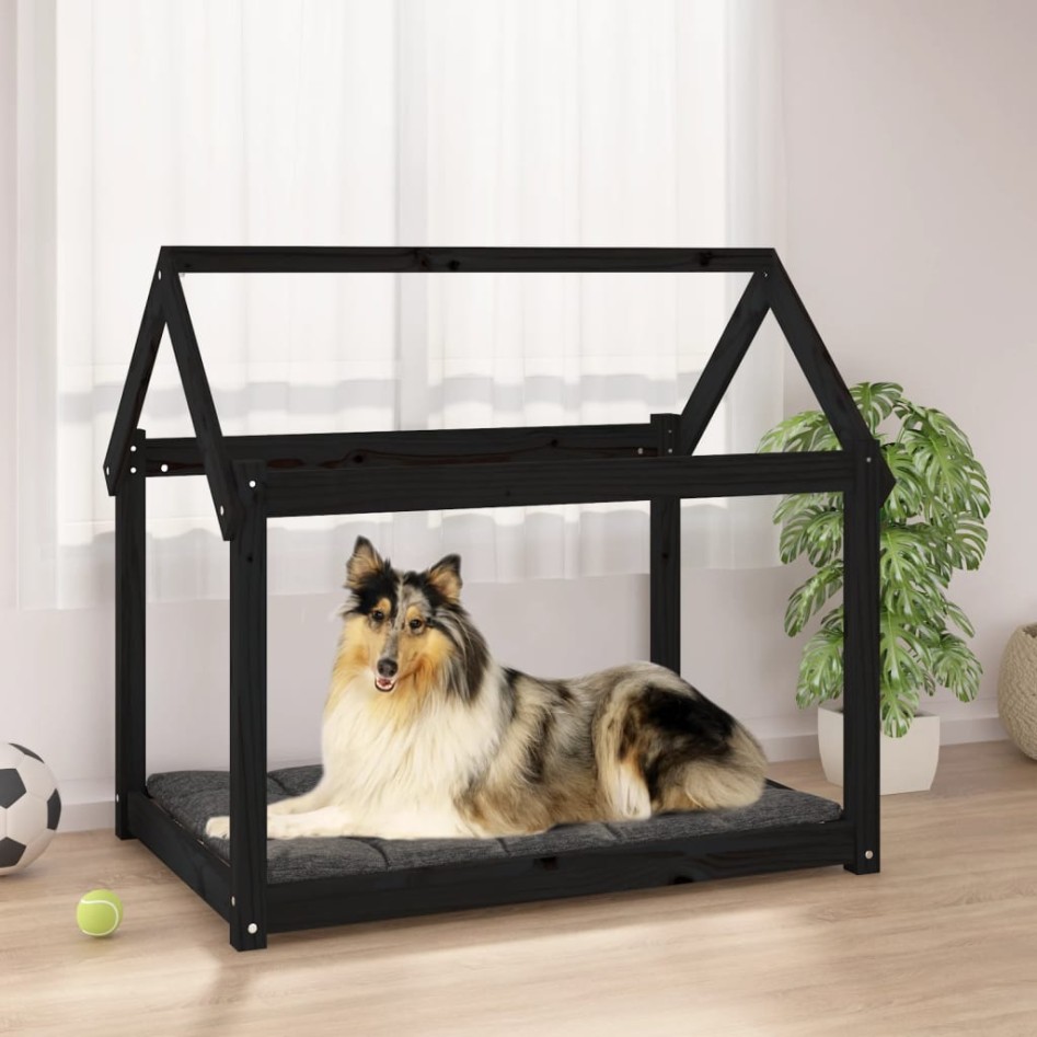 Cama para perros madera maciza de pino negro 101x70x90