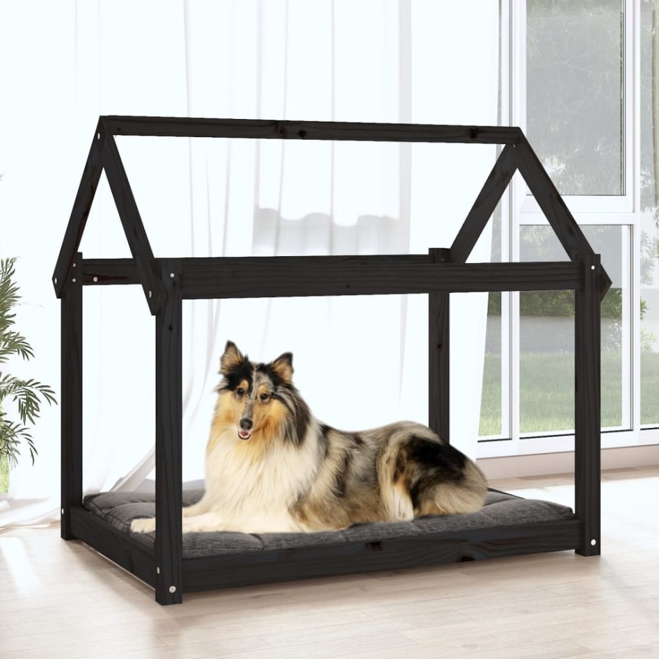 Cama para perros madera maciza de pino negro 101x70x90