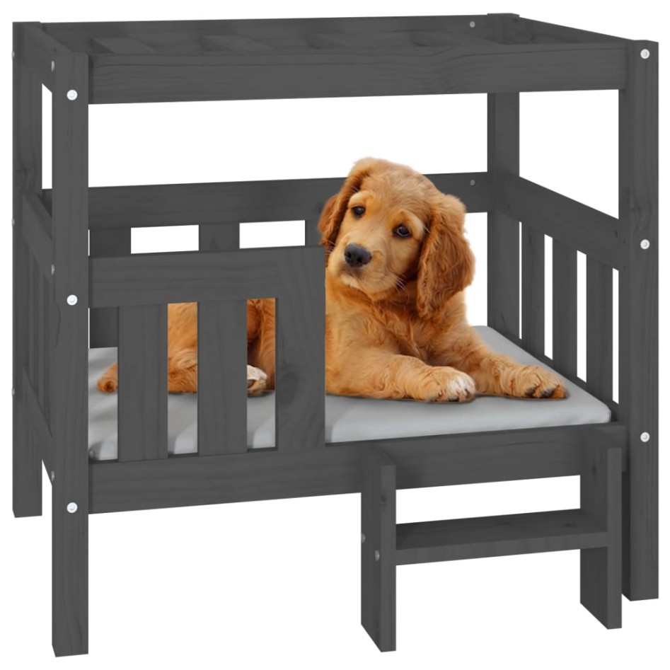 Cama para perros madera maciza de pino gris 75,5x63,5x70