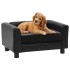 Sofá para perros felpa y cuero sintético negro 60x43x30