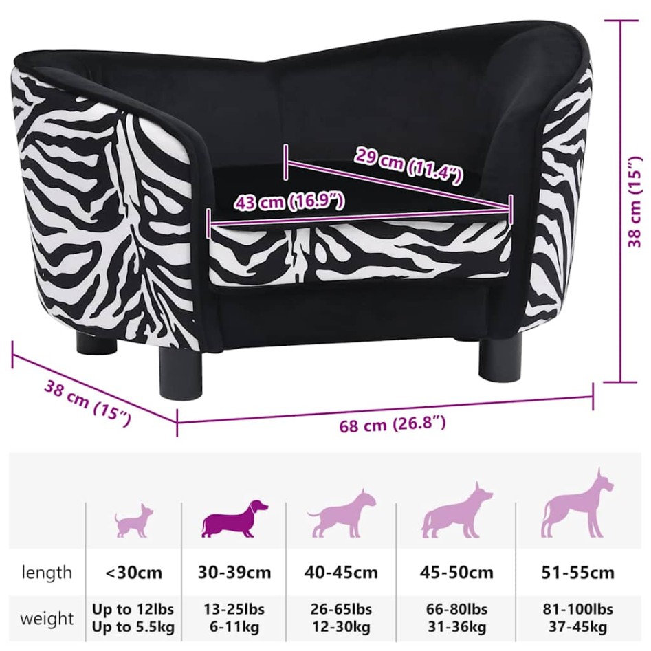 Sofá para perros felpa negro 68x38x38