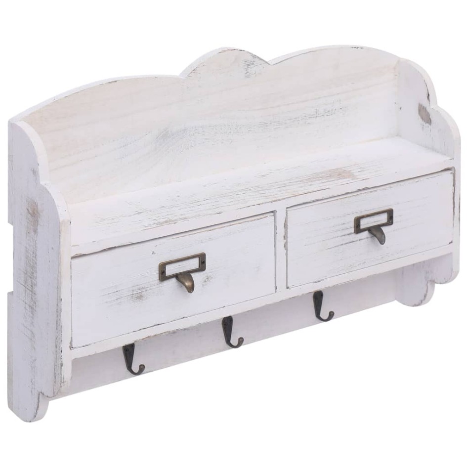 Perchero de pared de madera blanco 50x10x34