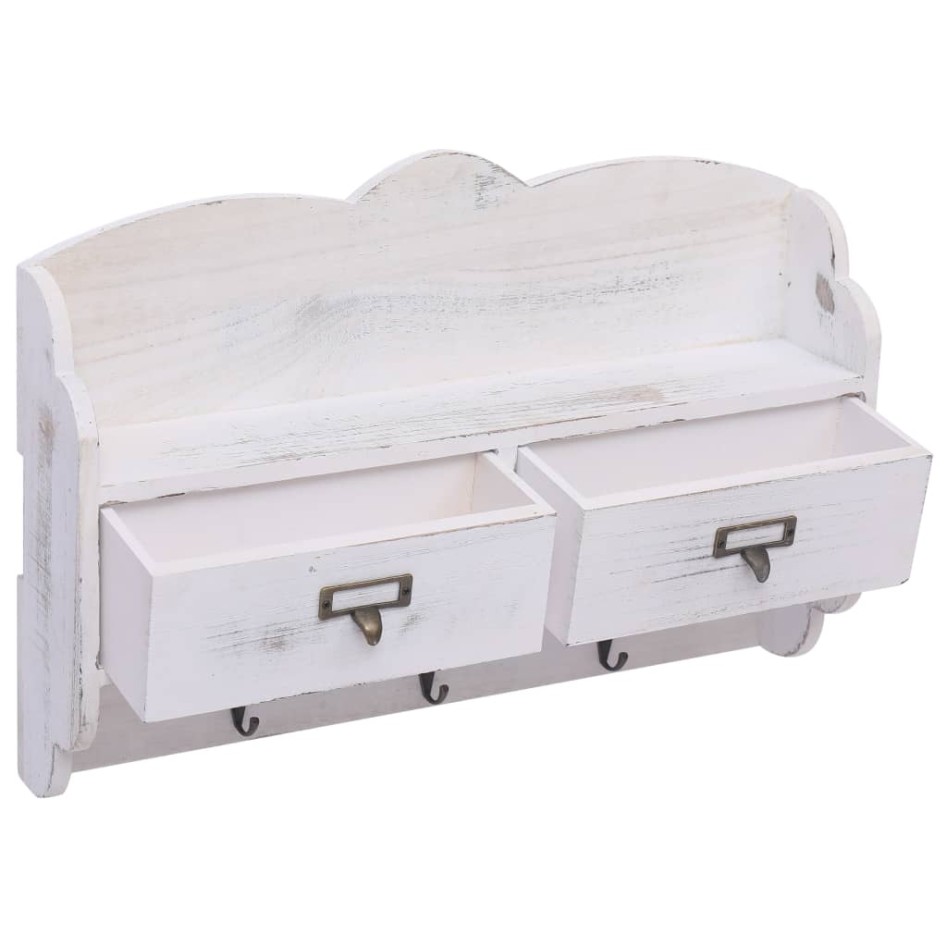 Perchero de pared de madera blanco 50x10x34
