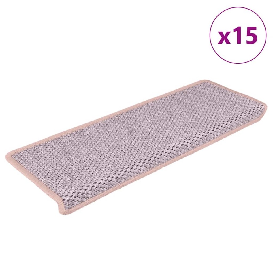 Alfombrilla autoadhesiva escalera sisal 15 uds rosa 65x21x4