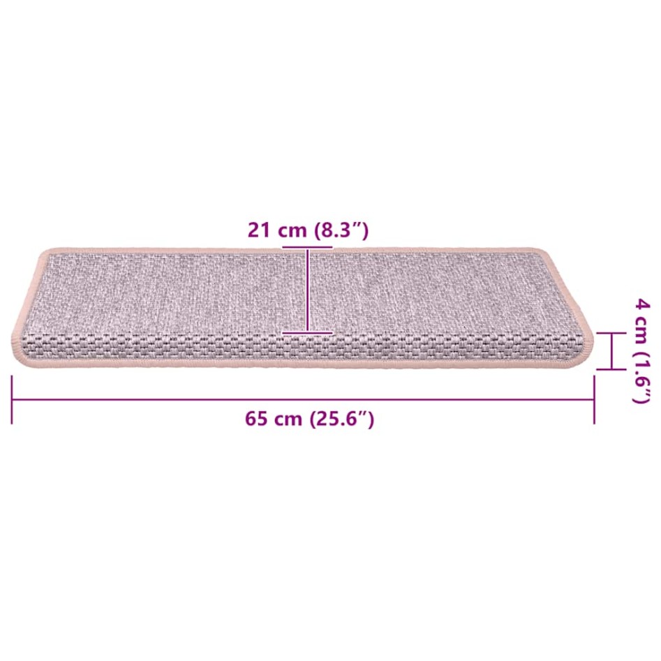 Alfombrilla autoadhesiva escalera sisal 15 uds rosa 65x21x4
