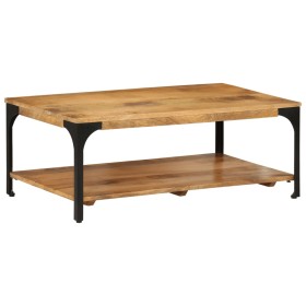 Mesa de centro con 2 alturas acero y madera mango 100x55x38