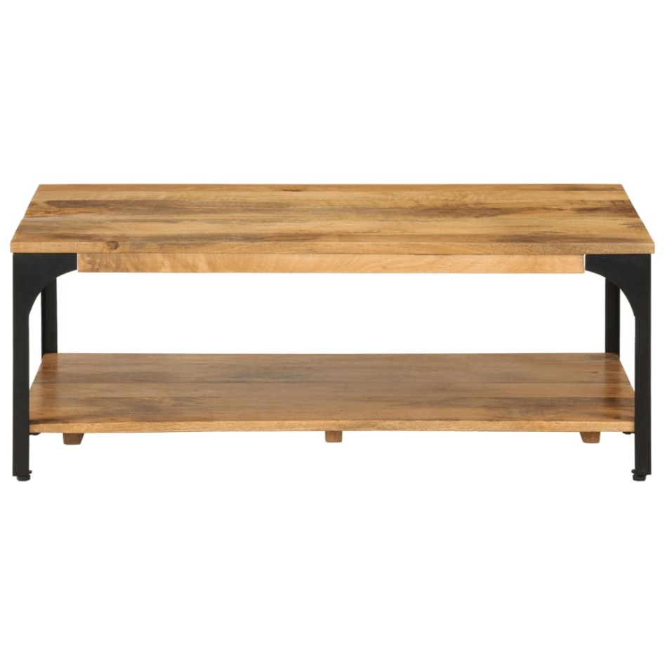 Mesa de centro con 2 alturas acero y madera mango 100x55x38