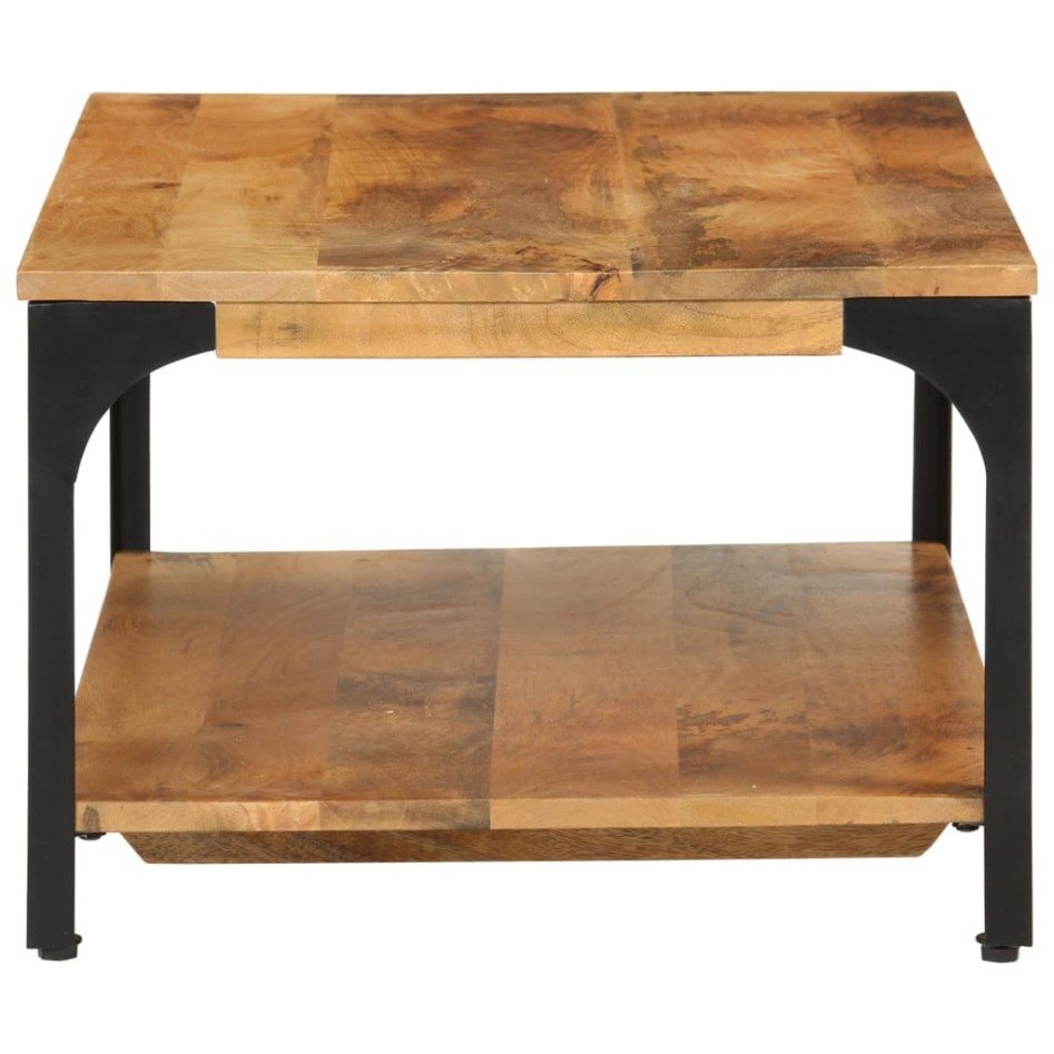 Mesa de centro con 2 alturas acero y madera mango 100x55x38