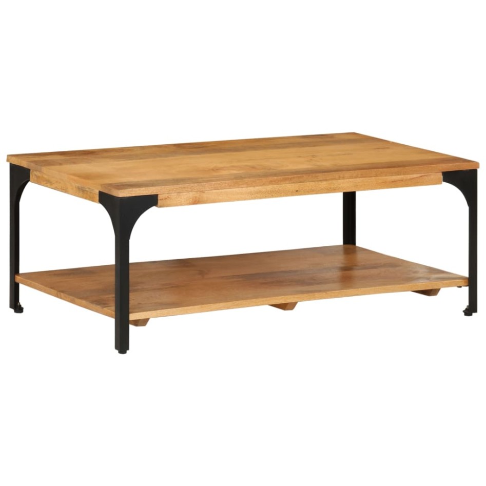 Mesa de centro con 2 alturas acero y madera mango 100x55x38