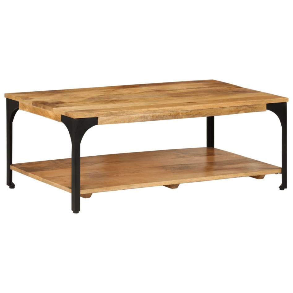 Mesa de centro con 2 alturas acero y madera mango 100x55x38