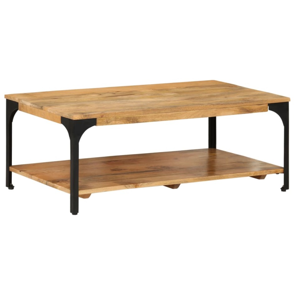 Mesa de centro con 2 alturas acero y madera mango 100x55x38