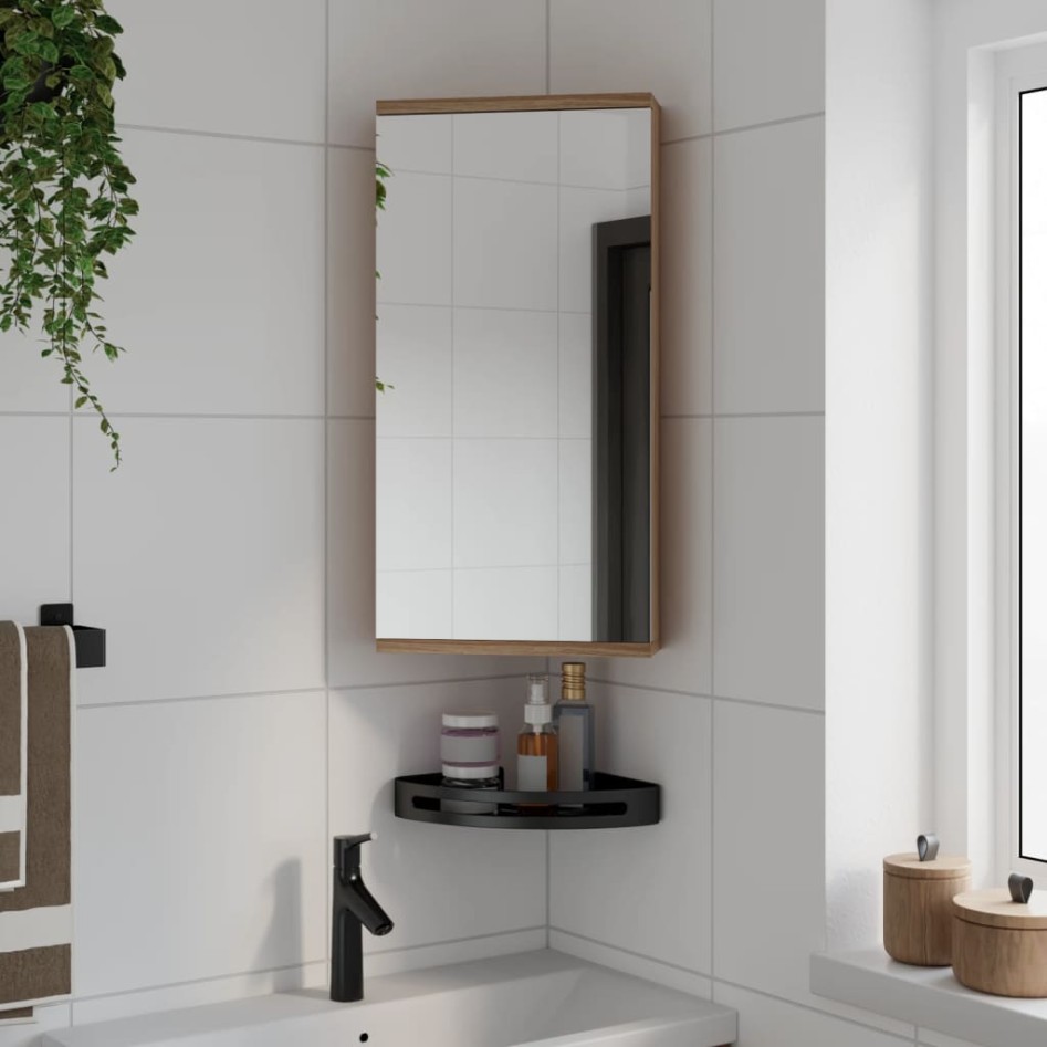 Mueble de baño de esquina con espejo roble 30x24x60