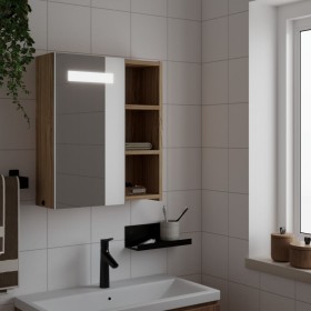 Mueble de baño con espejo y luz LED roble 45x13x52