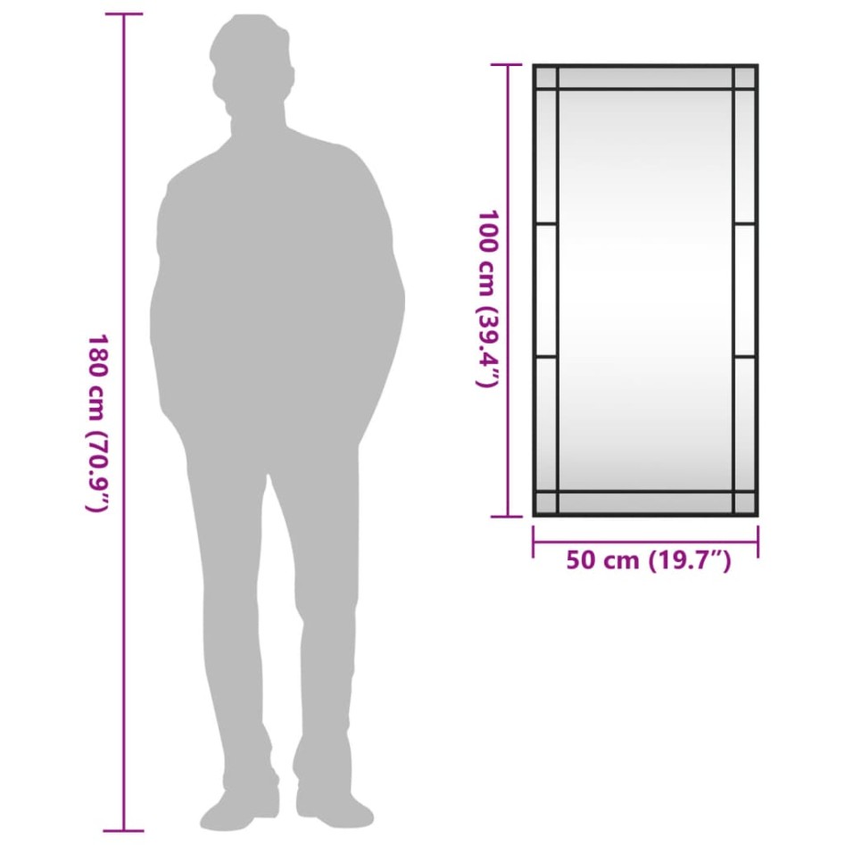 Espejo de pared rectangular de hierro negro 50x100