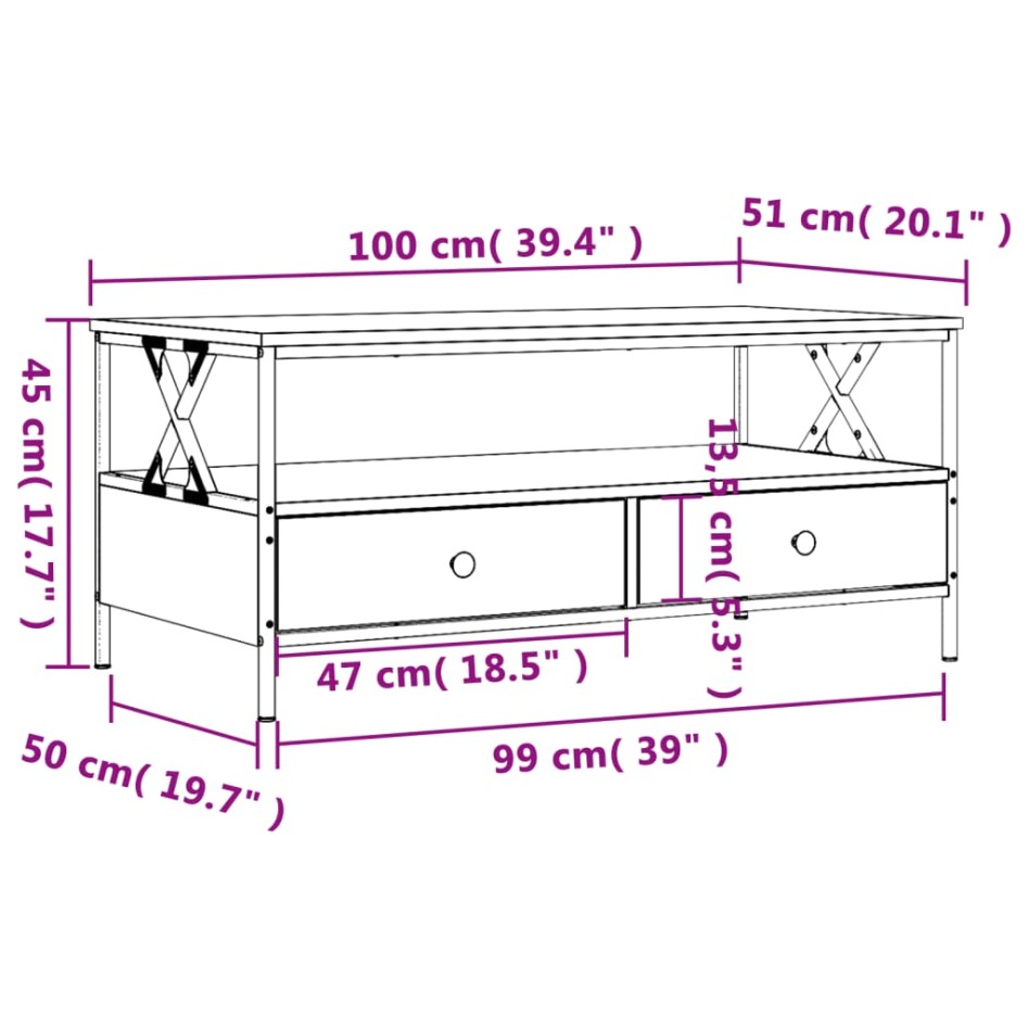 Mesa de centro madera de ingeniería roble ahumado 100x51x45