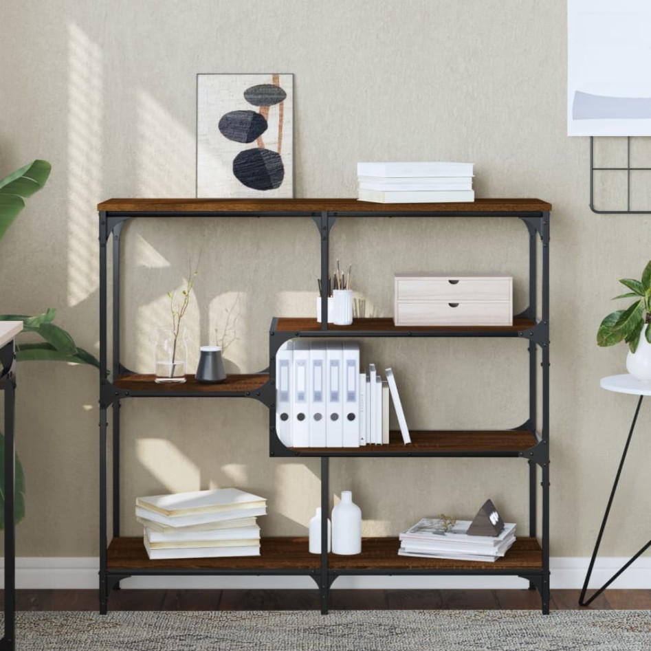 Mesa consola madera de ingeniería marrón roble 103x32x95