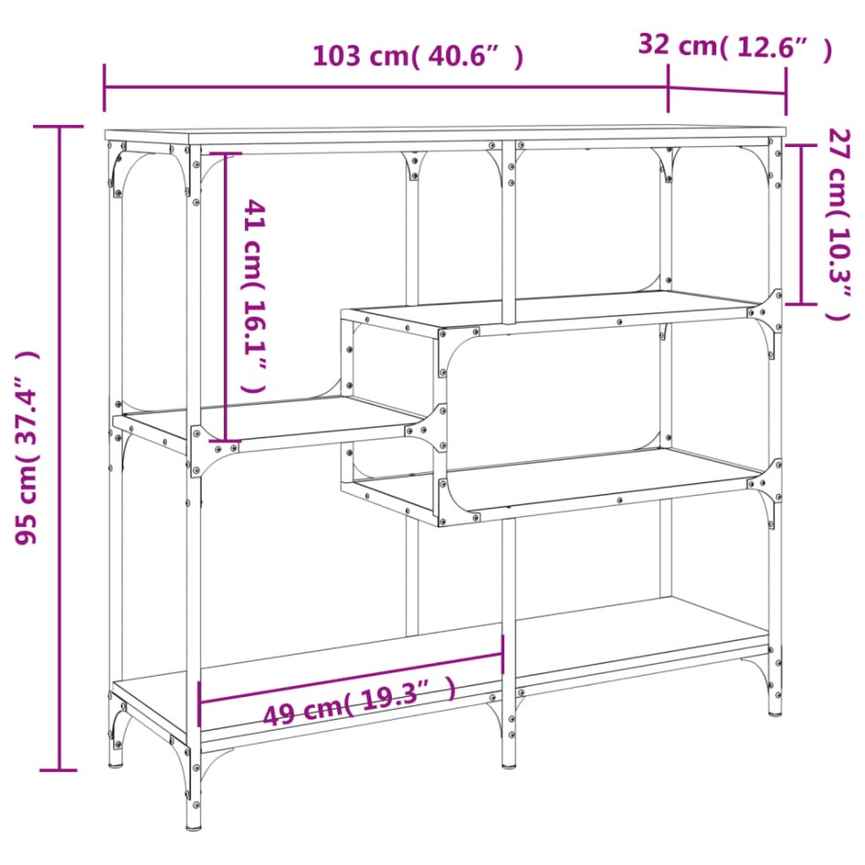Mesa consola madera de ingeniería marrón roble 103x32x95
