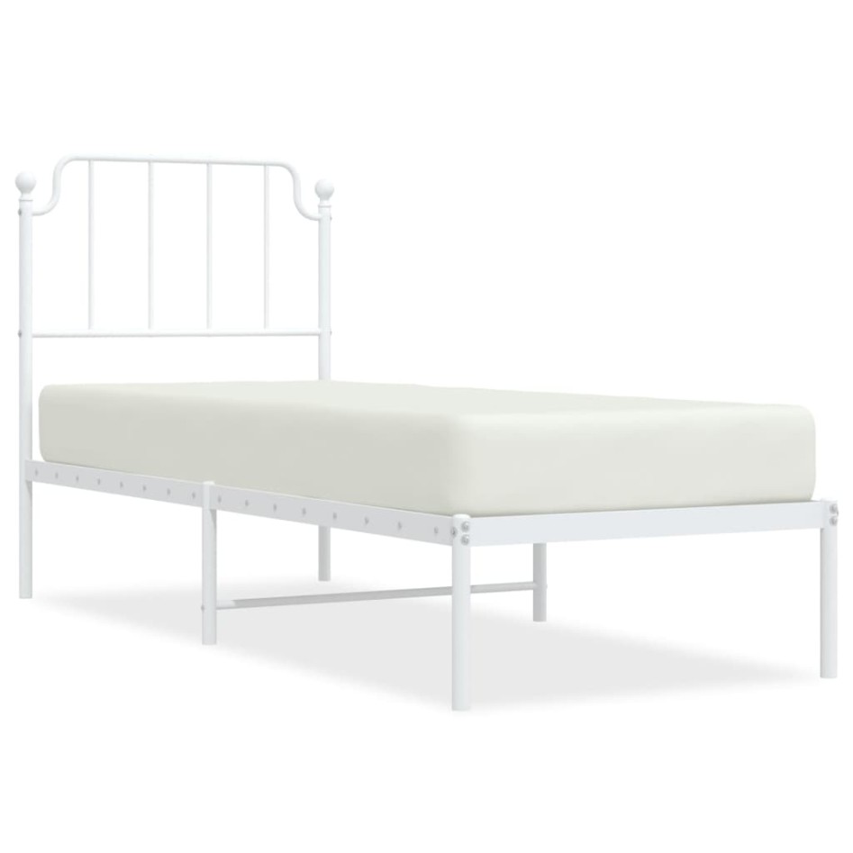 Estructura cama sin colchón con cabecero metal blanco 75x190