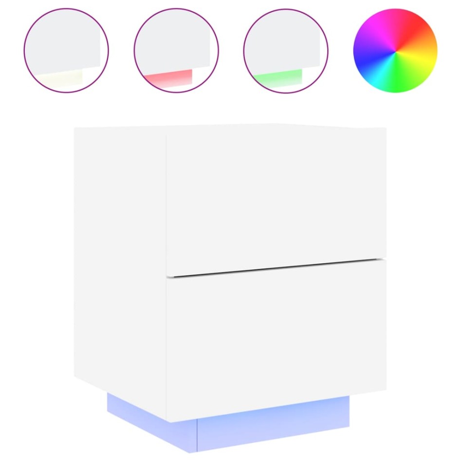 Mesita de noche con luces LED madera de ingeniería