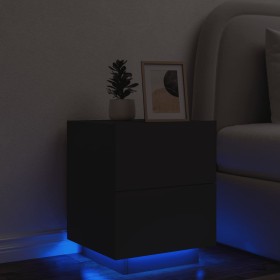 Mesita de noche con luces LED madera de ingeniería