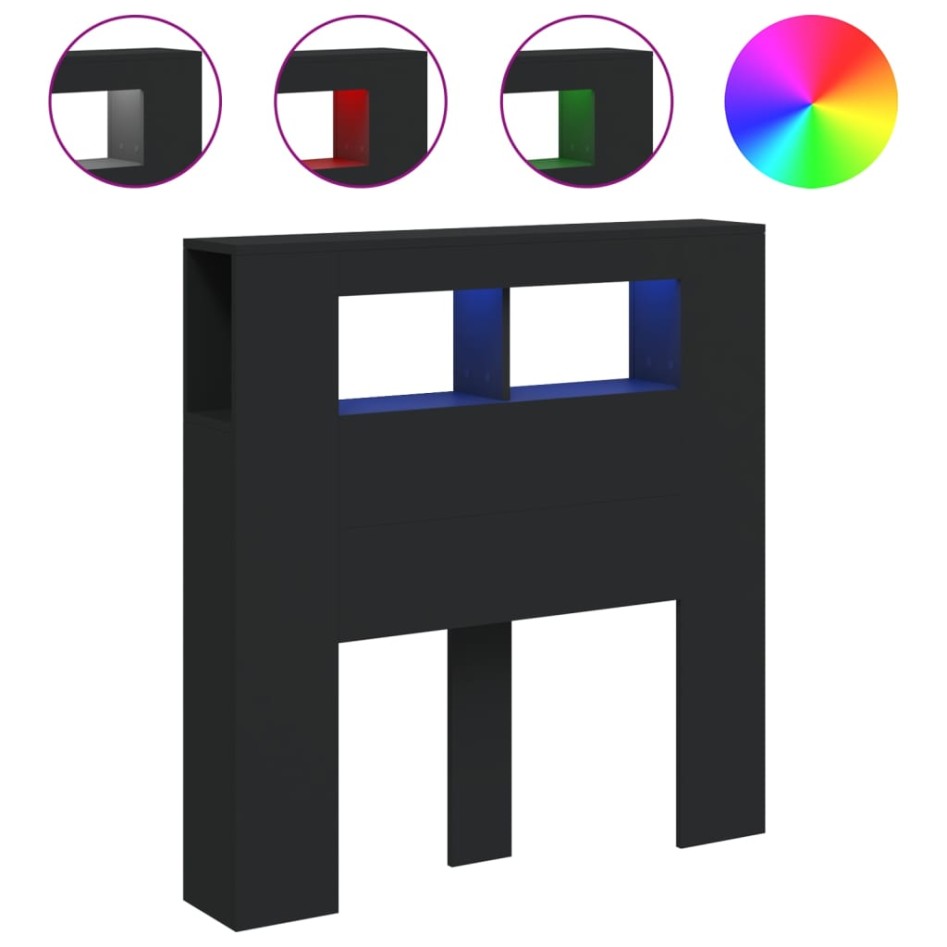 Cabecero con LED madera de ingeniería negro 100x18,5x103,5