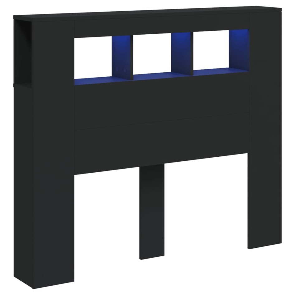 Cabecero con LED madera de ingeniería negro 120x18,5x103,5