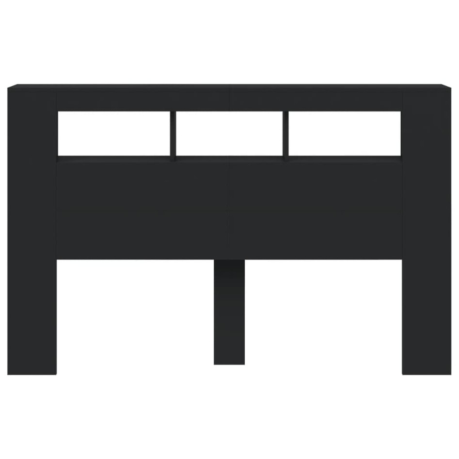 Cabecero con LED madera de ingeniería negro 160x18,5x103,5