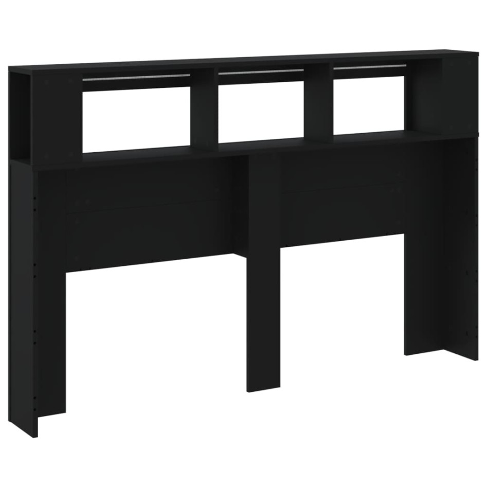 Cabecero con LED madera de ingeniería negro 160x18,5x103,5