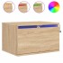 Mesitas de noche de pared con luces LED 2 unidades roble