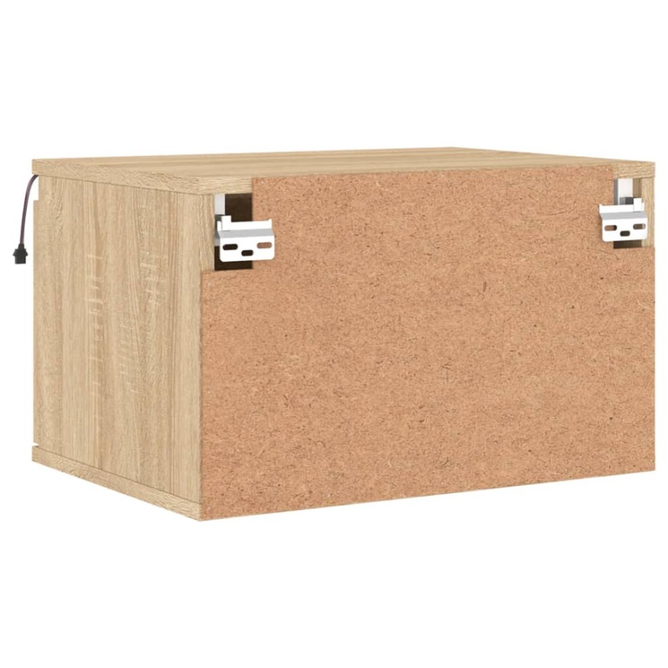 Mesitas de noche de pared con luces LED 2 unidades roble