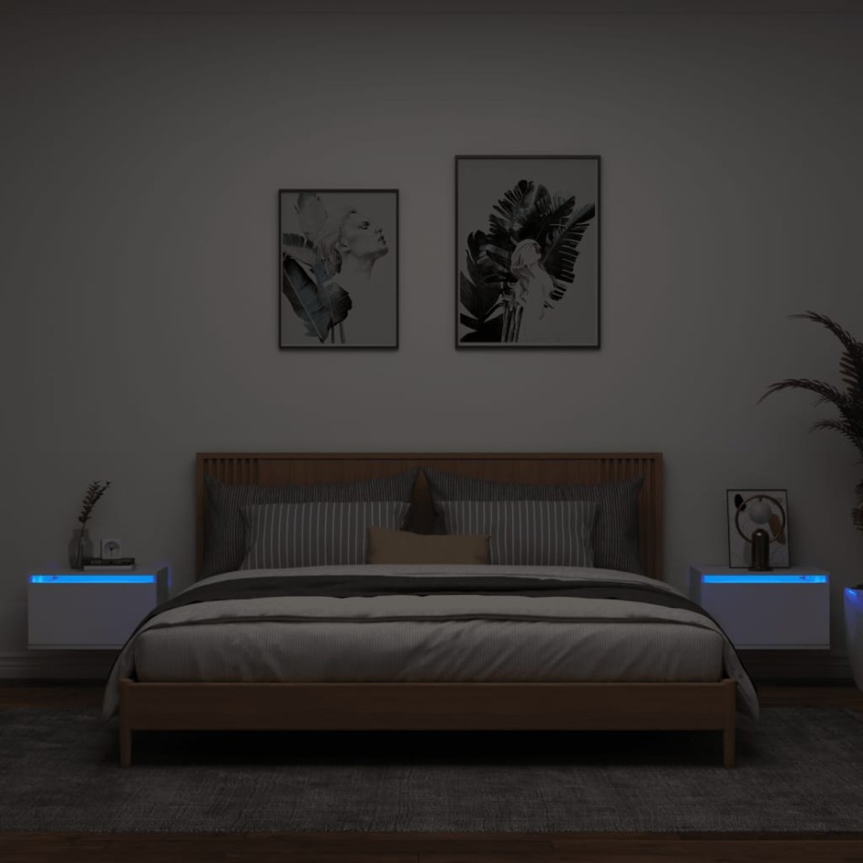 Mesitas de noche de pared con luces LED 2 unidades