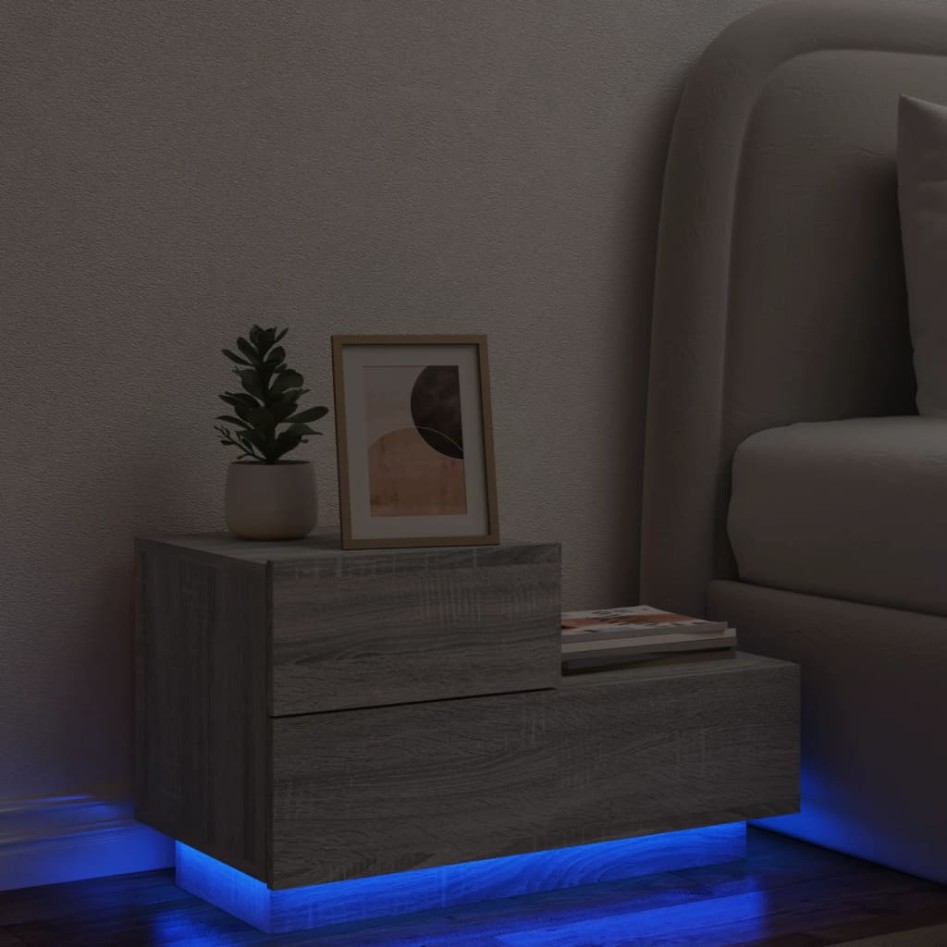 Mesita de noche con luces LED gris Sonoma 70x36x40,5