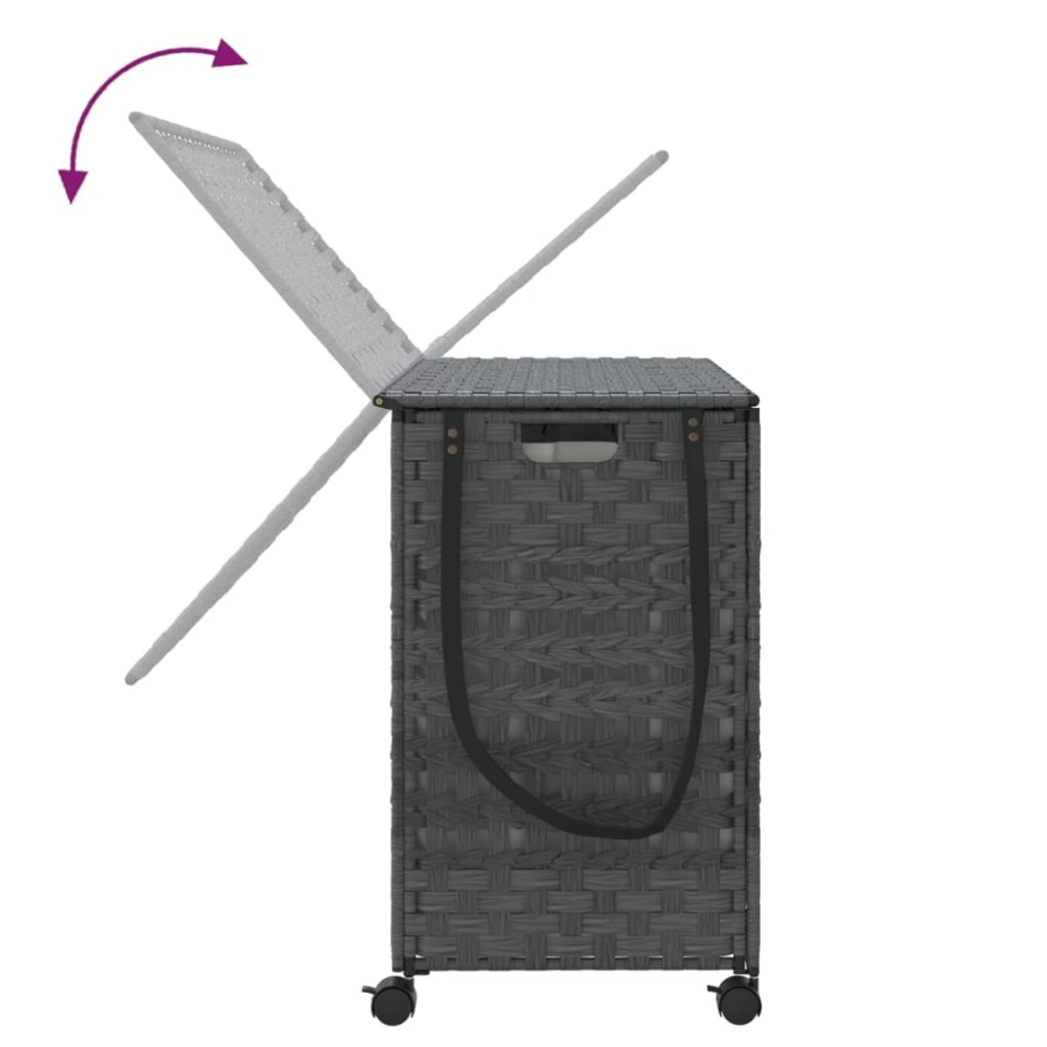 Cesto para ropa sucia con ruedas ratán gris 66x35x60