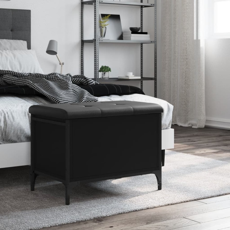 Banco con almacenaje madera de ingeniería negro 62x42x45