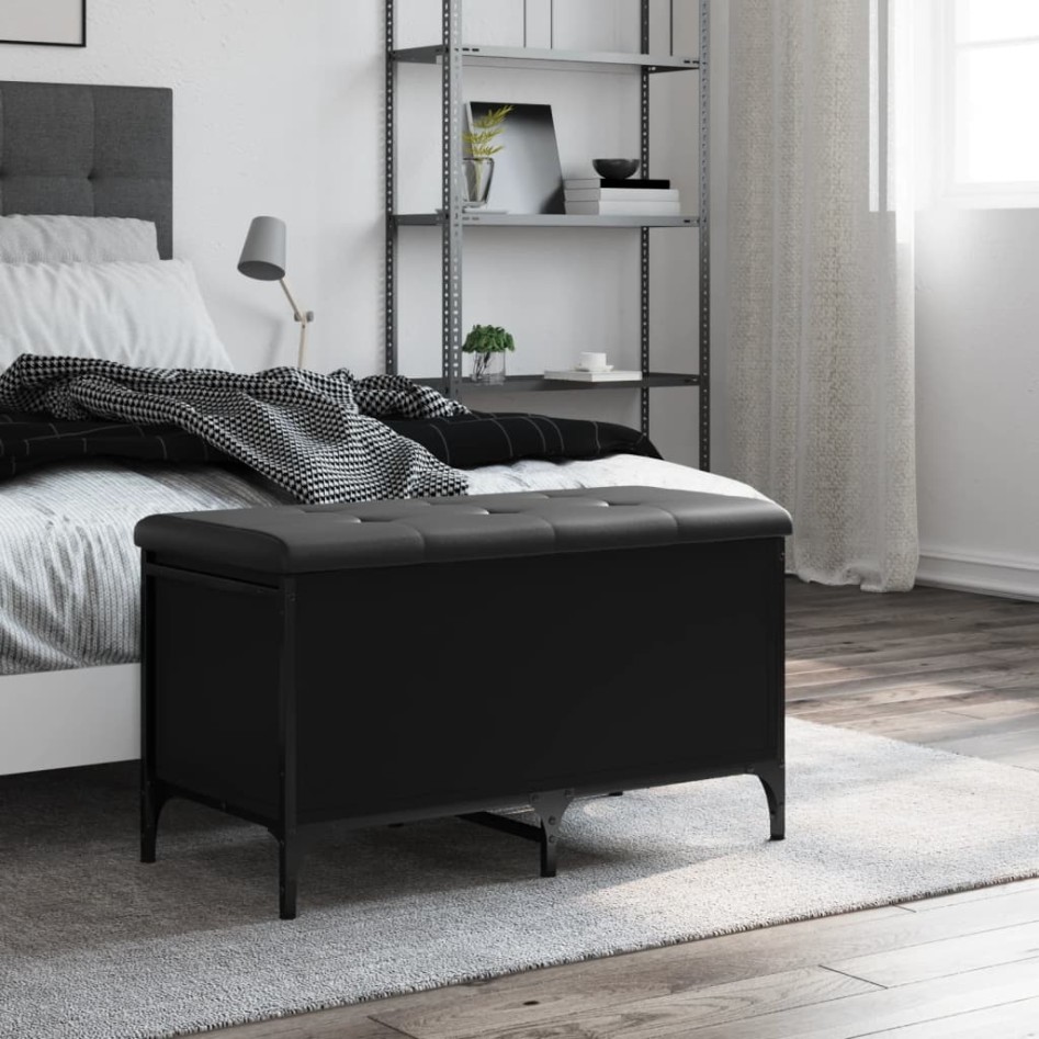 Banco con almacenaje madera de ingeniería negro 82x42x45