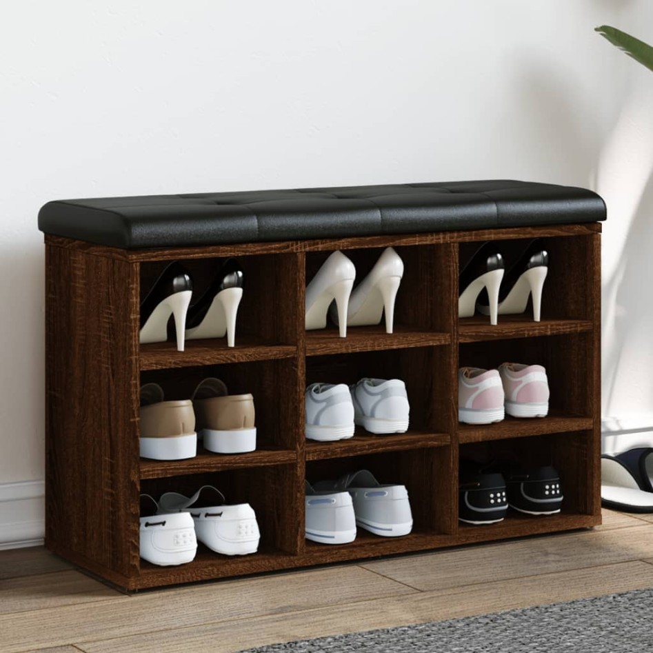 Banco zapatero madera de ingeniería marrón roble 82x32x50