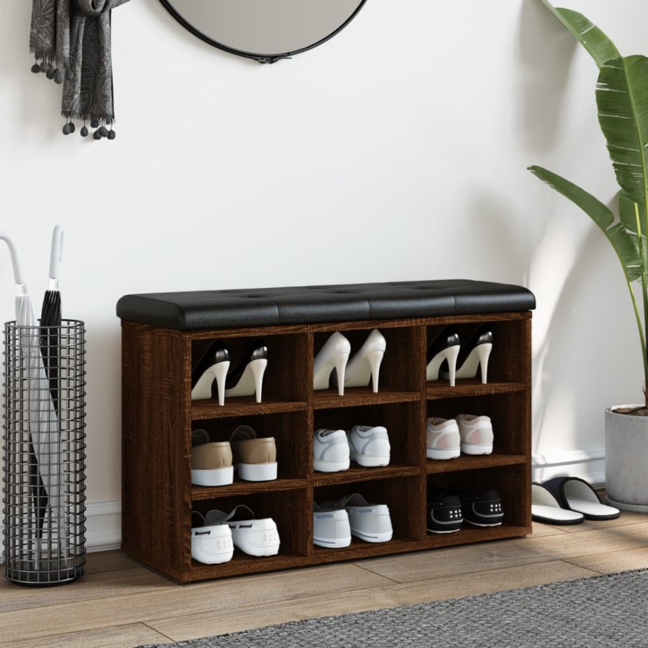 Banco zapatero madera de ingeniería marrón roble 82x32x50
